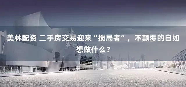 美林配资 二手房交易迎来“搅局者”，不颠覆的自如想做什么？